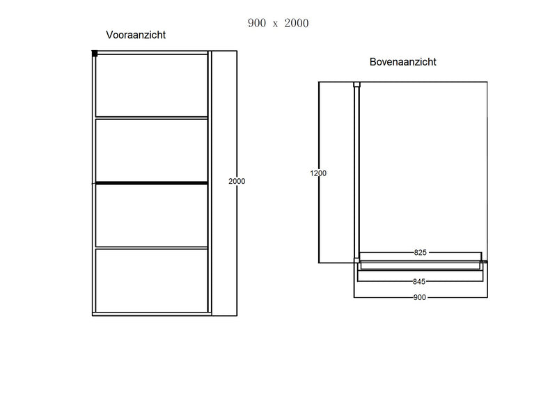 Noire 900 screen inloopdouche Walk-In 900x2000x10mm