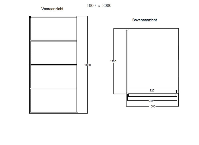 Noire 1000 screen inloopdouche Walk-In 1000x2000x10mm