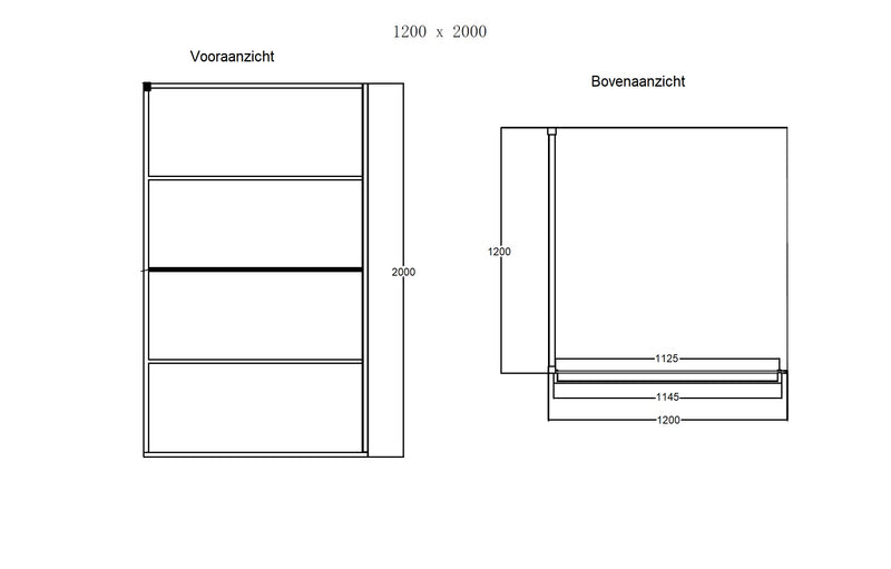 Noire 1200 screen inloopdouche Walk-In 1200x2000x10mm