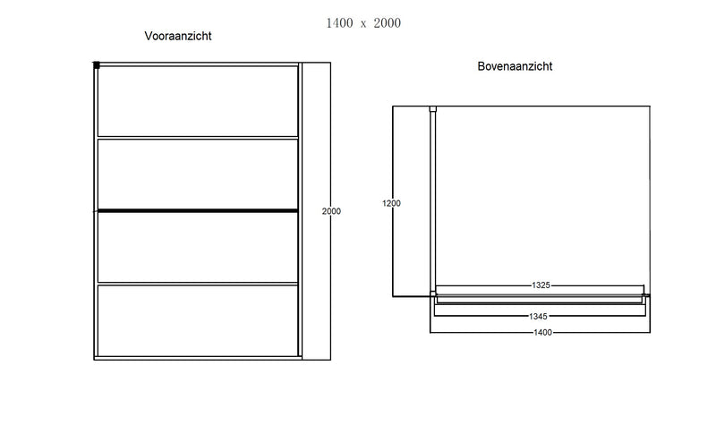 Noire 1400 screen inloopdouche Walk-In 1400x2000x10mm