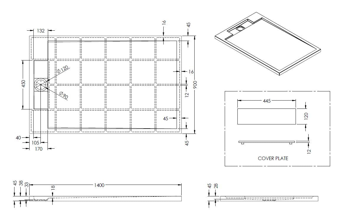 Decent Douchebak Just-Solid 140 x 90 x 4,5 cm