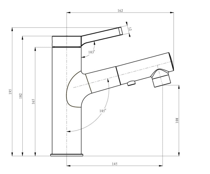 Asproli-Black wastafelmengkraan met uittrekbare sproeiuitloop Nero mat-zwart