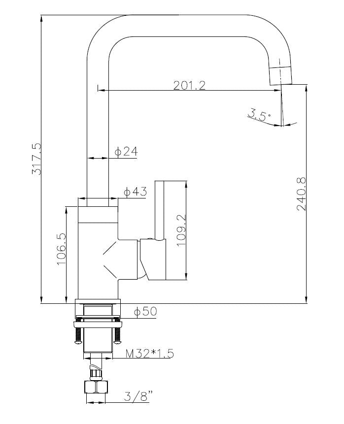 White Zembro keukenmengkraan H=32 cm mat-wit