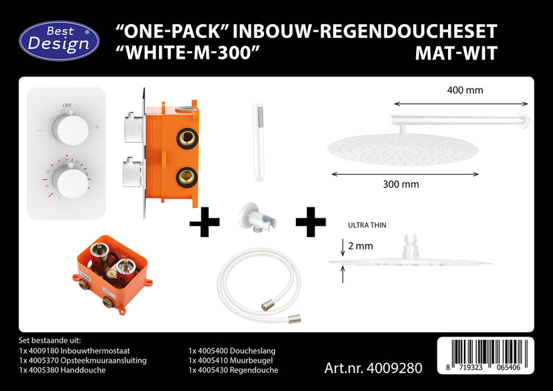 One-Pack inbouw-regendoucheset White-M-300