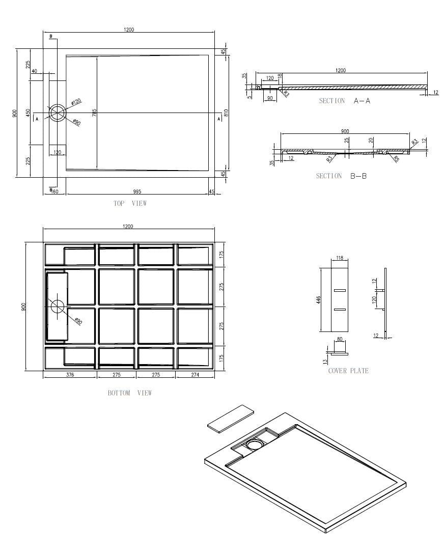 Decent Douchebak Just-Solid 120 x 90 x 3,5 cm