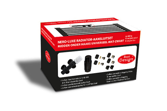Nero-Radiator-Aansluitset Midden Onder Haaks Universeel Mat Zwart (DS-ROOD)
