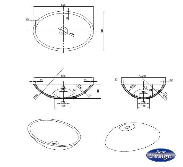 waskom CraquelÃ©-stone lava-grijs ovaal Just-Solid 52 cm