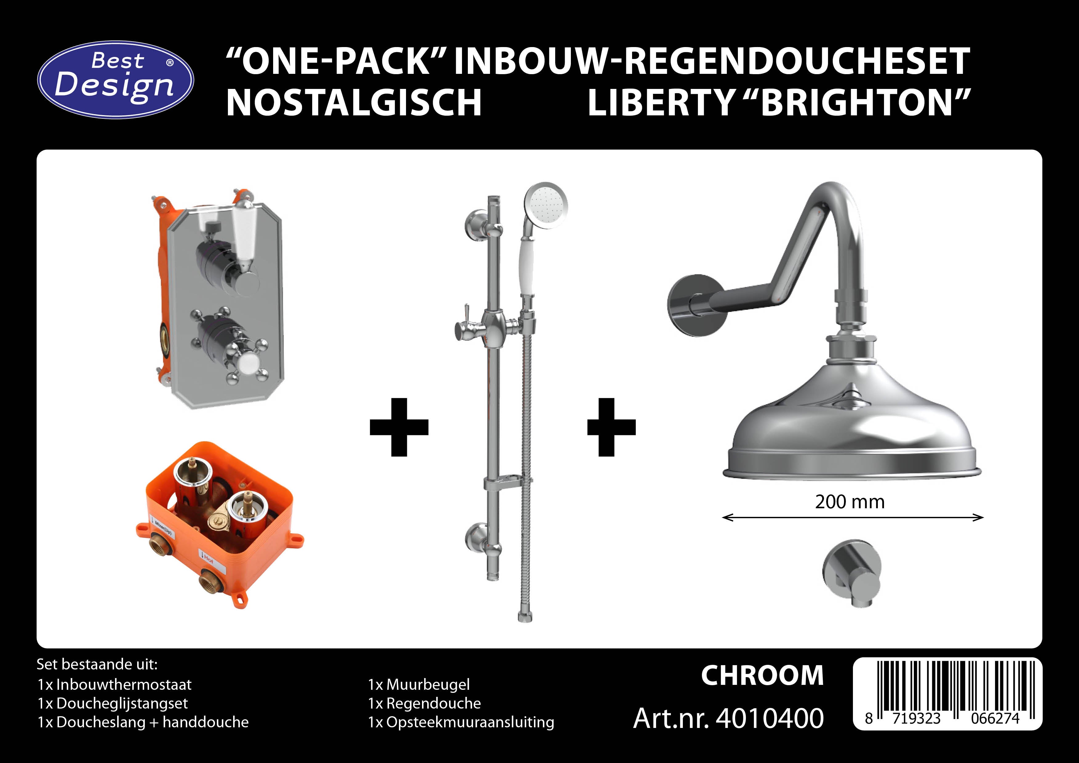 Complete Liberty Brighton Nostalgische Thermostatische Inbouw-Regendoucheset