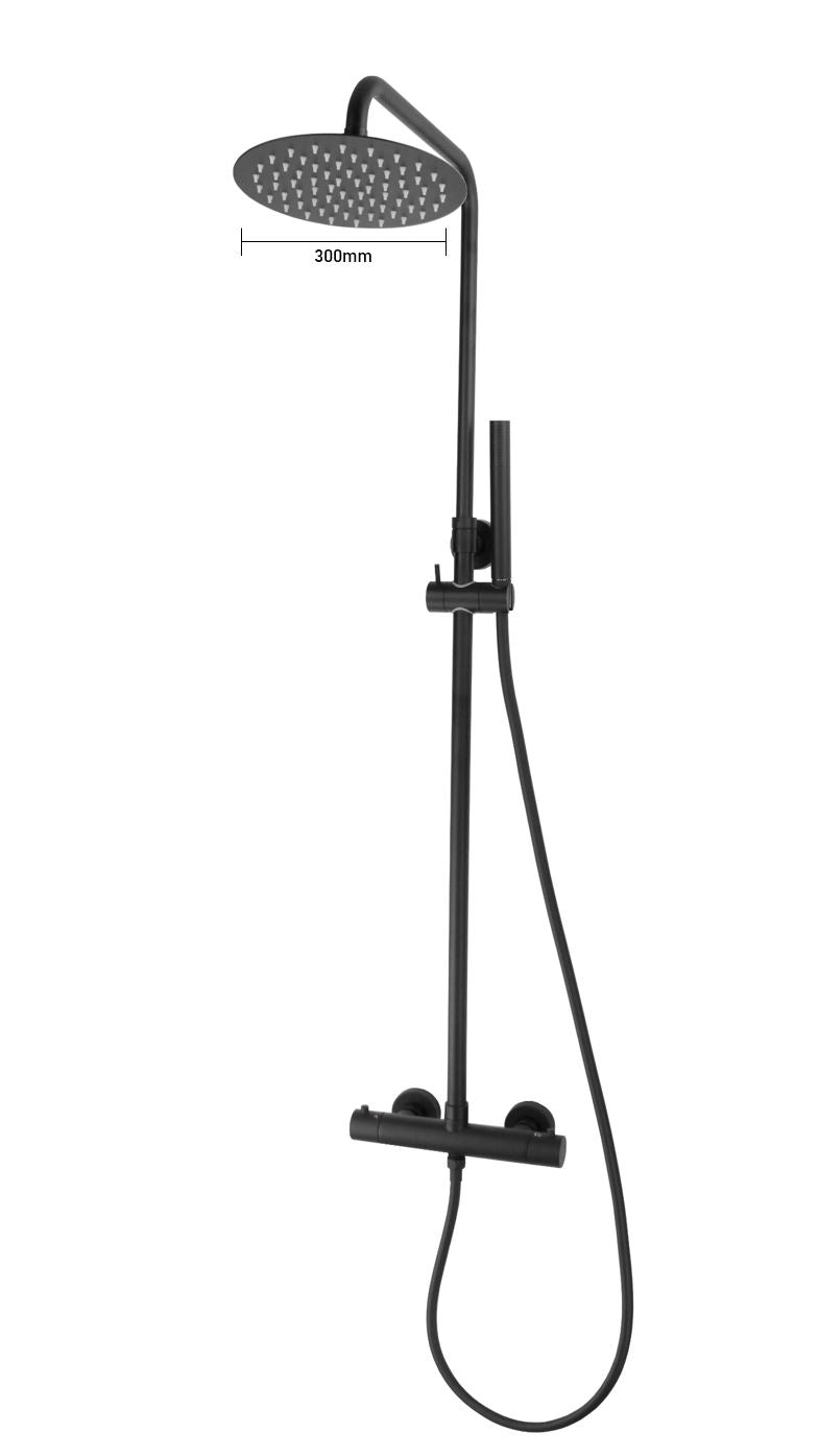 Mat Zwart-Pary-300 Thermostatische Regendouche-Opbouwset Nero Mat-Zwart