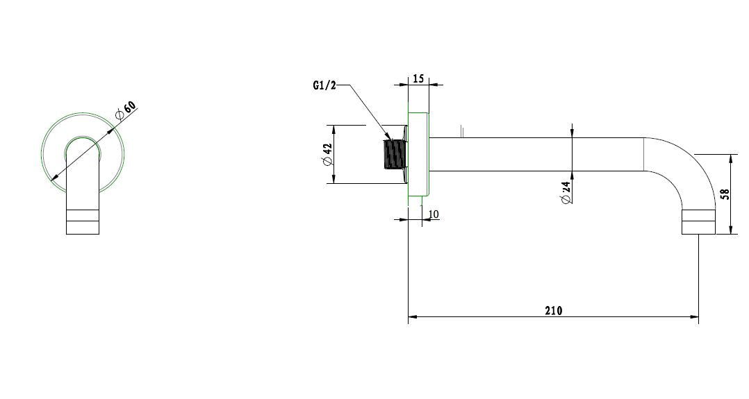 Chrome 90° Muuruitloop met Rozet 1/2x 21 cm Chroom