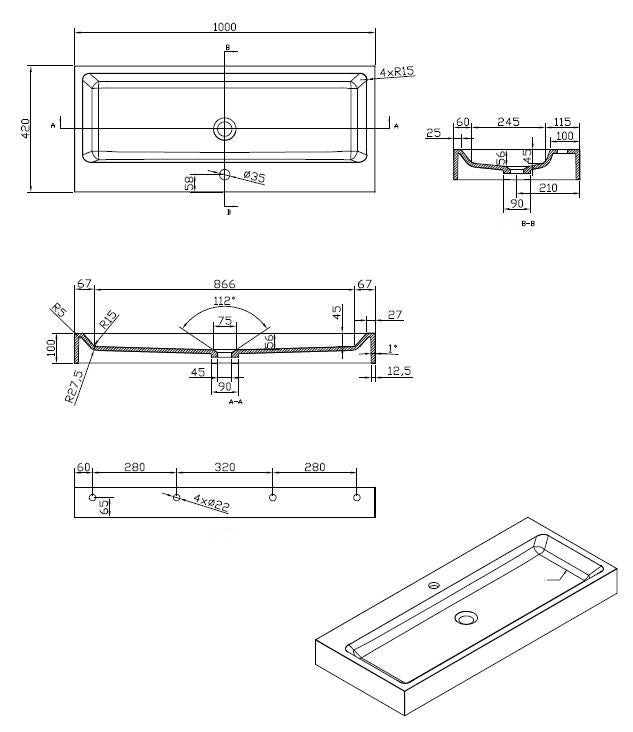 Nero-Opera-100 wastafel Just-Solid 100x42x10cm Zwart