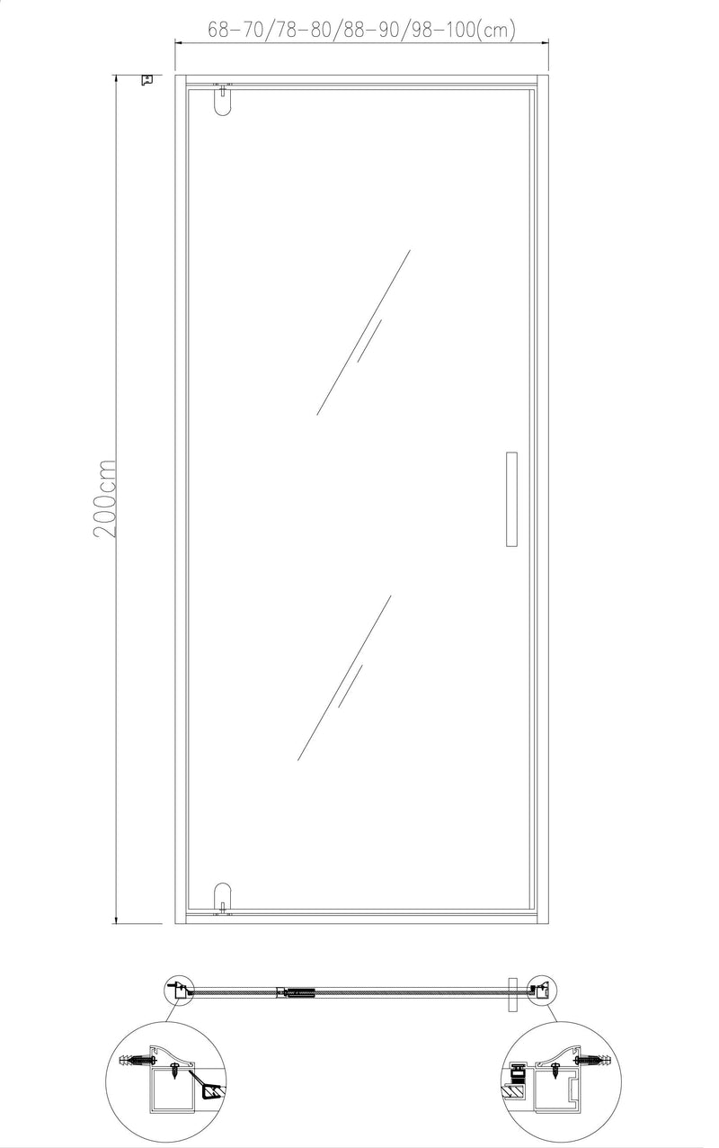 Baron-70 Nisdeur Zwart 68-70x200 cm Nano Glas 8 mm