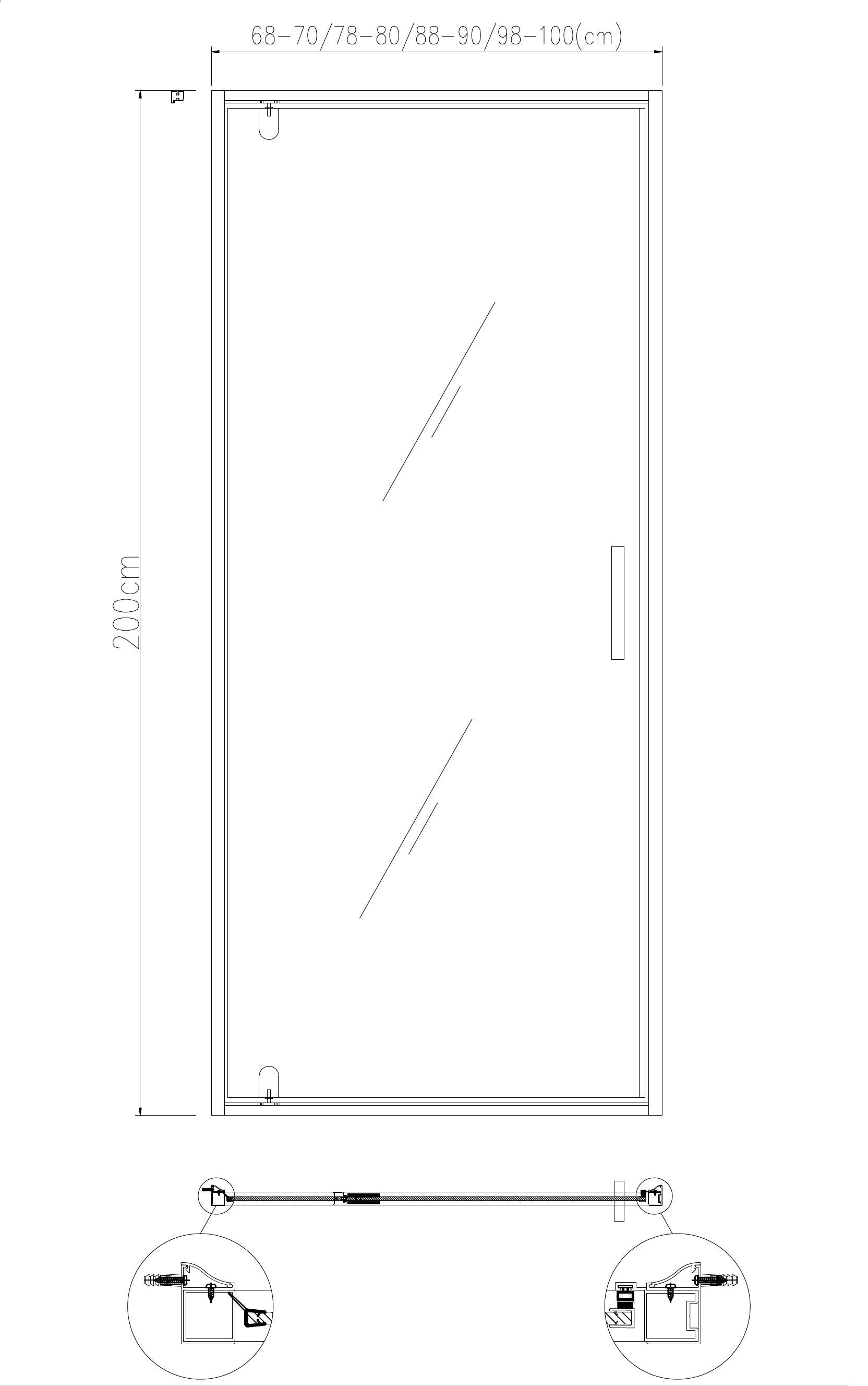 Baron-90 Nisdeur Zwart 88-90x200 cm Nano Glas 8 mm