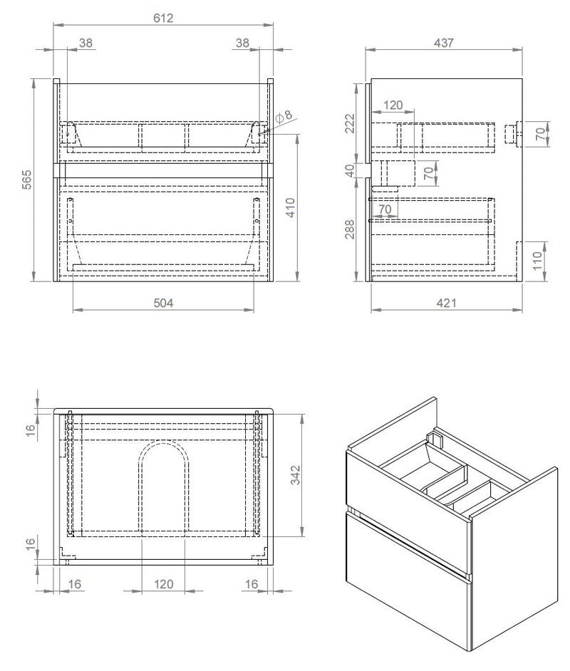 Quick-Grey-Greeploos meubel onderkast + wastafel 65 cm Grijs-Eiken