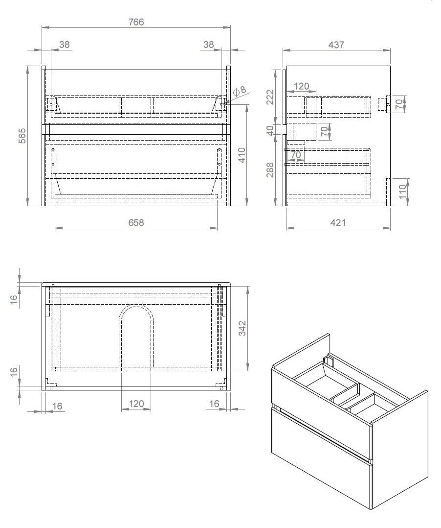 Quick-Grey-Greeploos meubel onderkast + wastafel 80 cm Grijs-Eiken