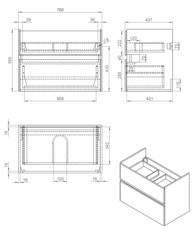 Quick-Grey-Greeploos meubel onderkast + wastafel 80 cm Grijs-Eiken