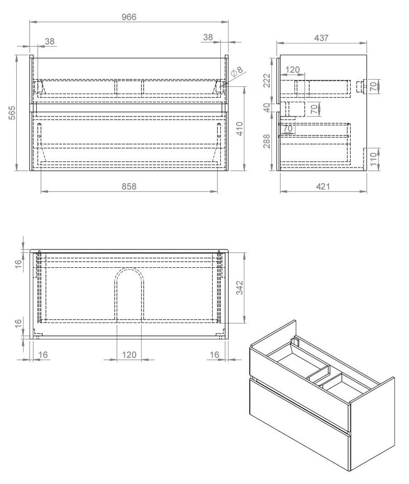 Quick-Grey-Greeploos meubel onderkast + wastafel 100 cm Grijs-Eiken