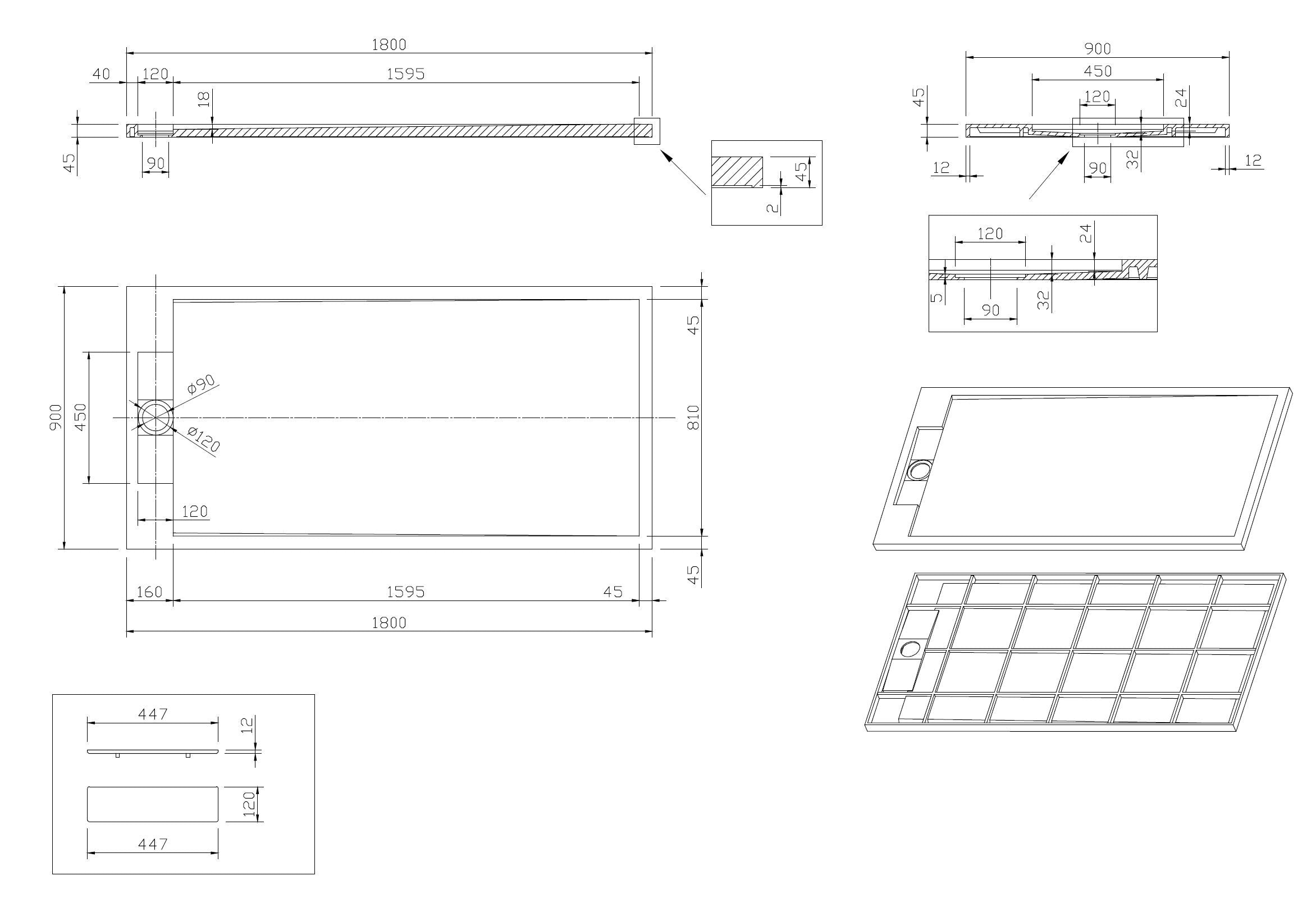 Decent Douchebak Just-Solid 180 x 90 x 4,5 cm