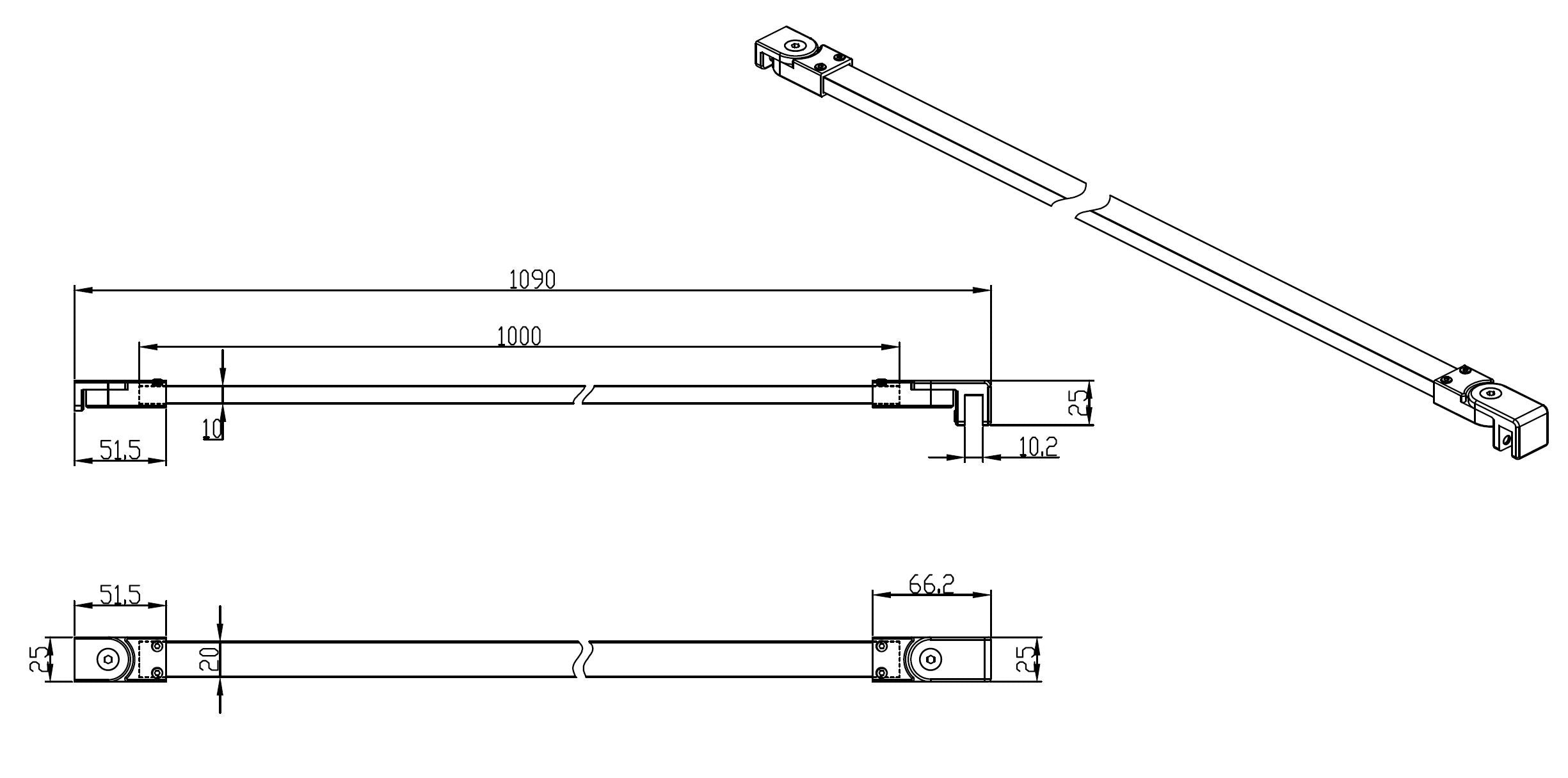 Muur-Stabilisatie-Stang Zwart 1090 mm voor For-You