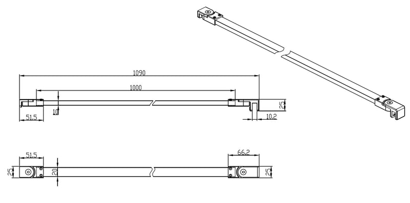 Muur-Stabilisatie-Stang Zwart 1090 mm voor For-You