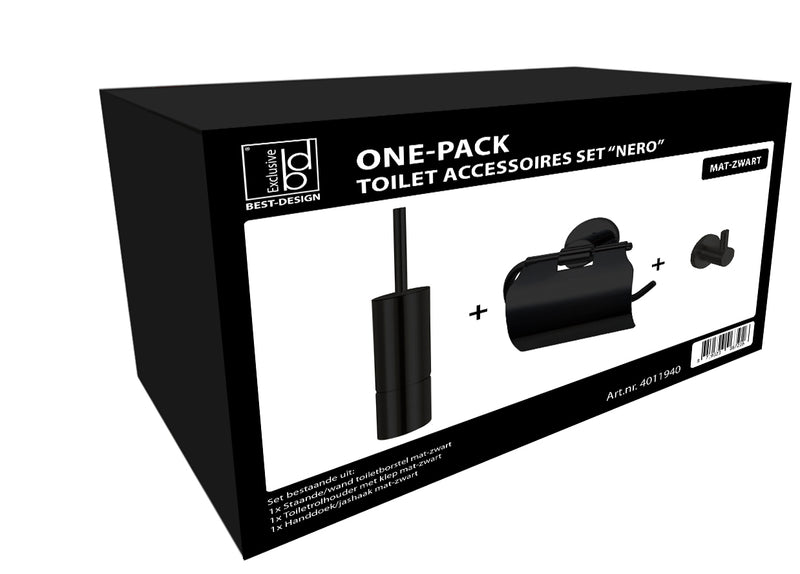 One-Pack toilet accessoires set Nero