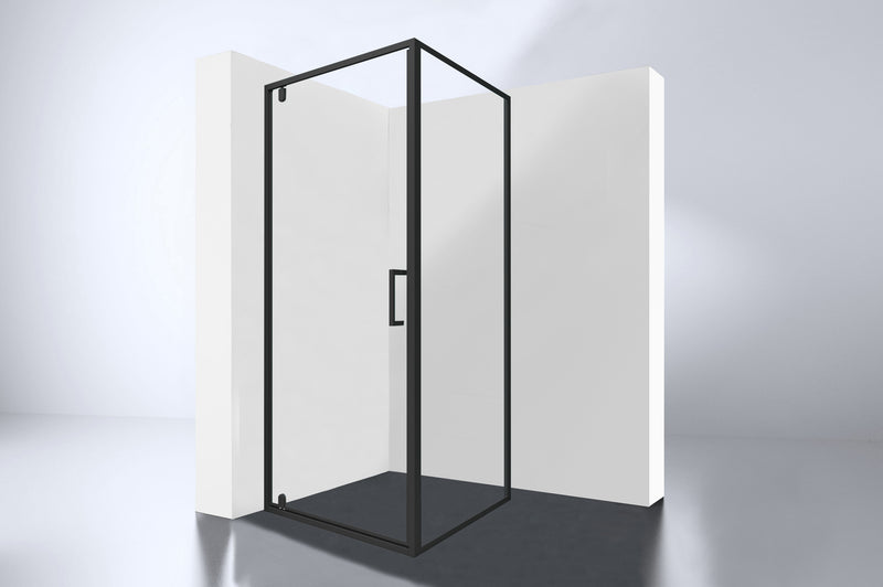 Hoek Cabine Zwart Baron-H-90 met 1 swing swing deur 90x90x200cm Nano Glas 8 mm