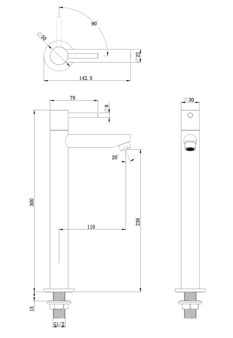 Chrome High-Aquador Toiletkraan chroom