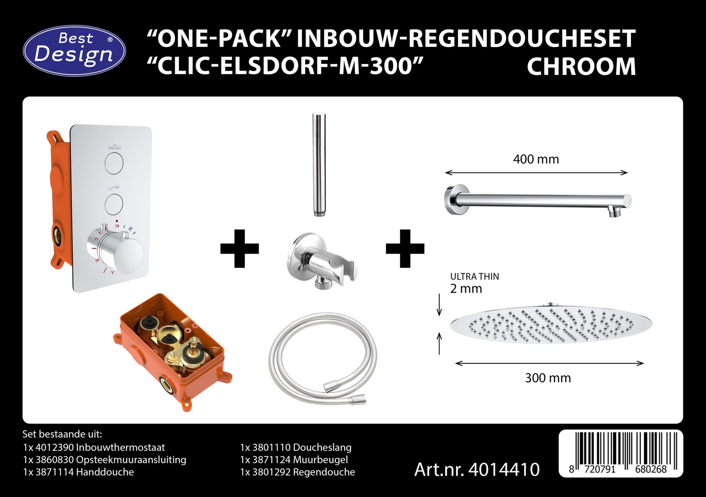 Complete Inbouw-Regendoucheset Clic-Elsdorf-M-300