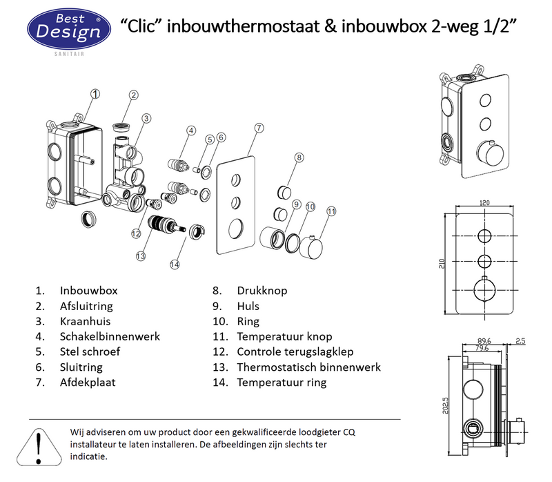 One-Pack inbouw-regendoucheset Clic-Nero-M-300 mat-zwart