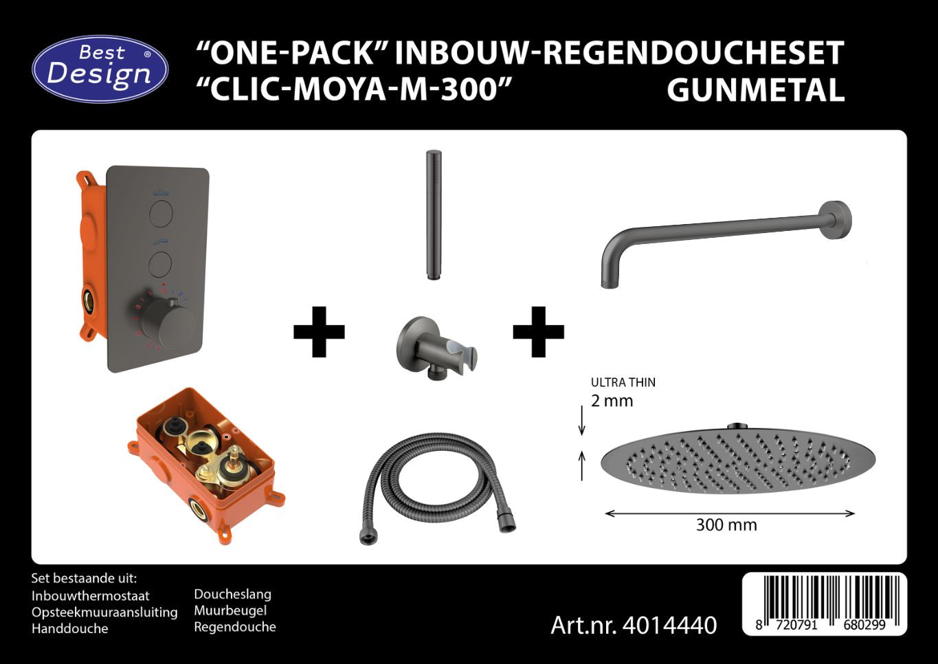 Complete Inbouw-Regendoucheset Clic-Moya-M-300 Gunmetal