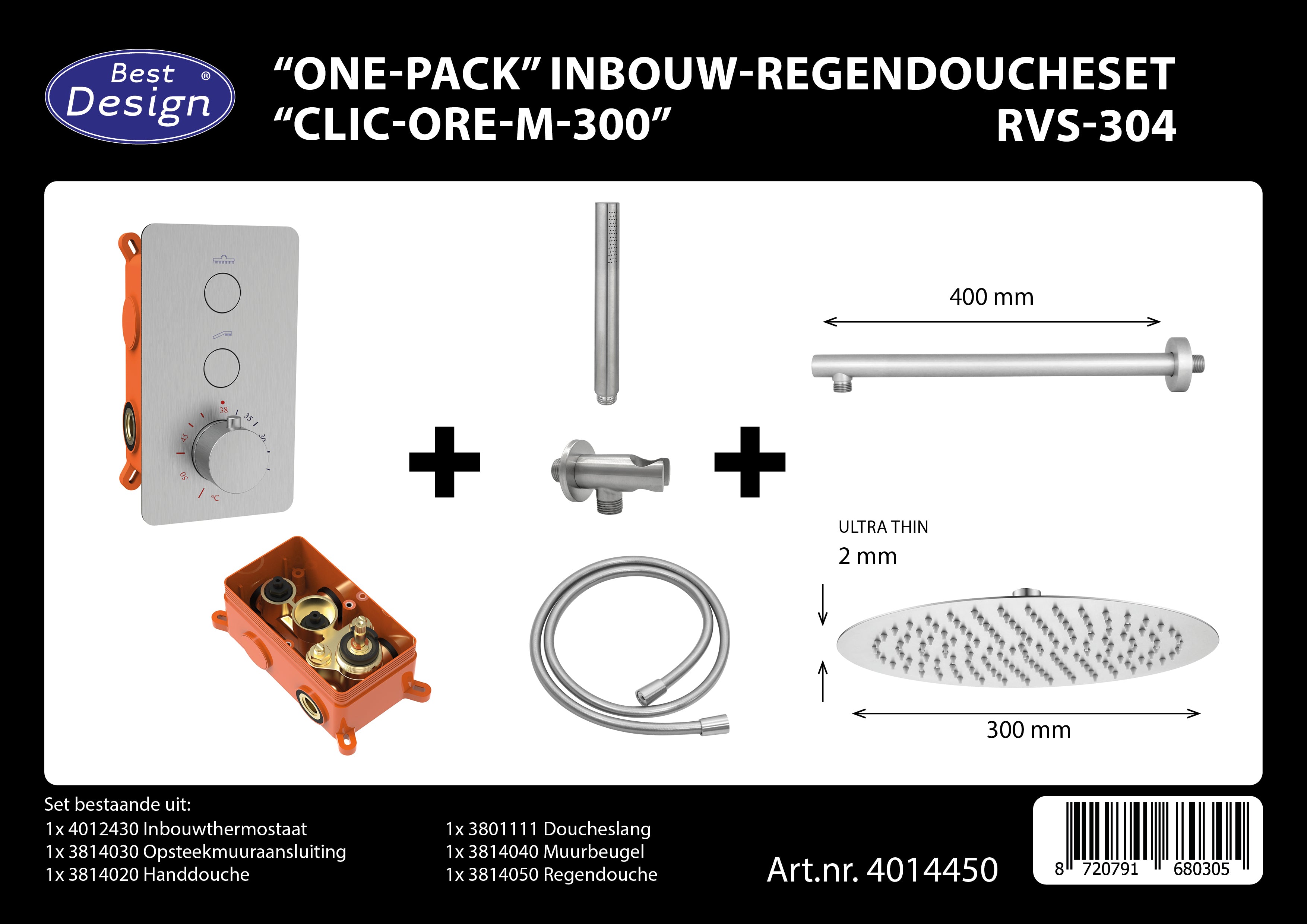 Complete Inbouw-Regendoucheset Clic-Ore-M-300