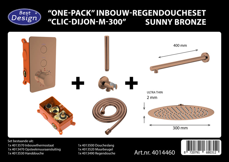 One-Pack inbouw-regendoucheset Clic-Dijon-M-300 Sunny Bronze