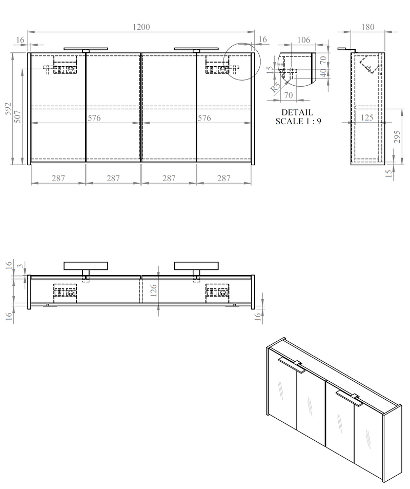 Happy MDF spiegelkast + 2 x verlichting 120x60cm