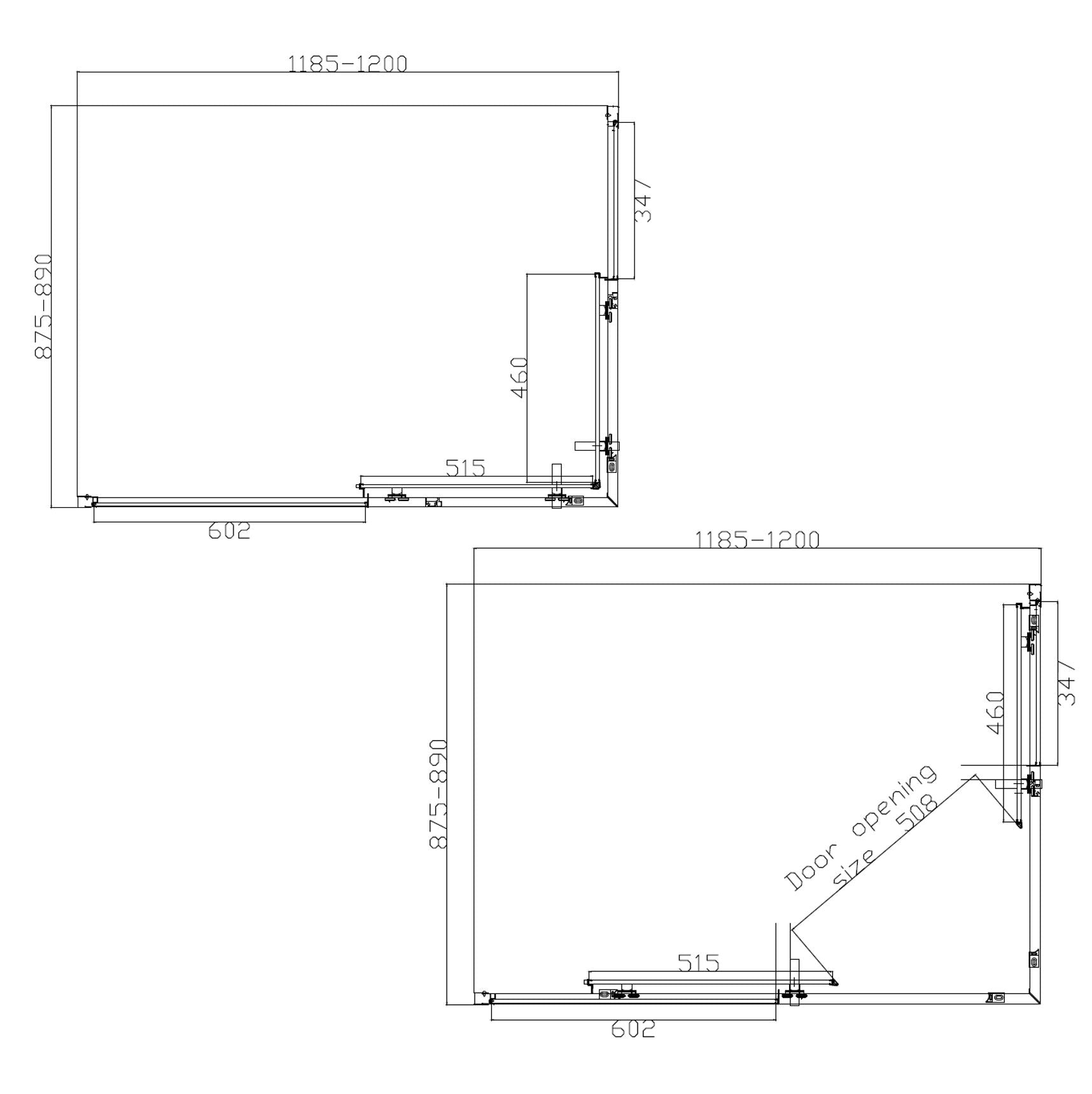 Douchecabine Hulmer-Nero-1200 met twee schuifdeuren 1200x890x2100x8mm