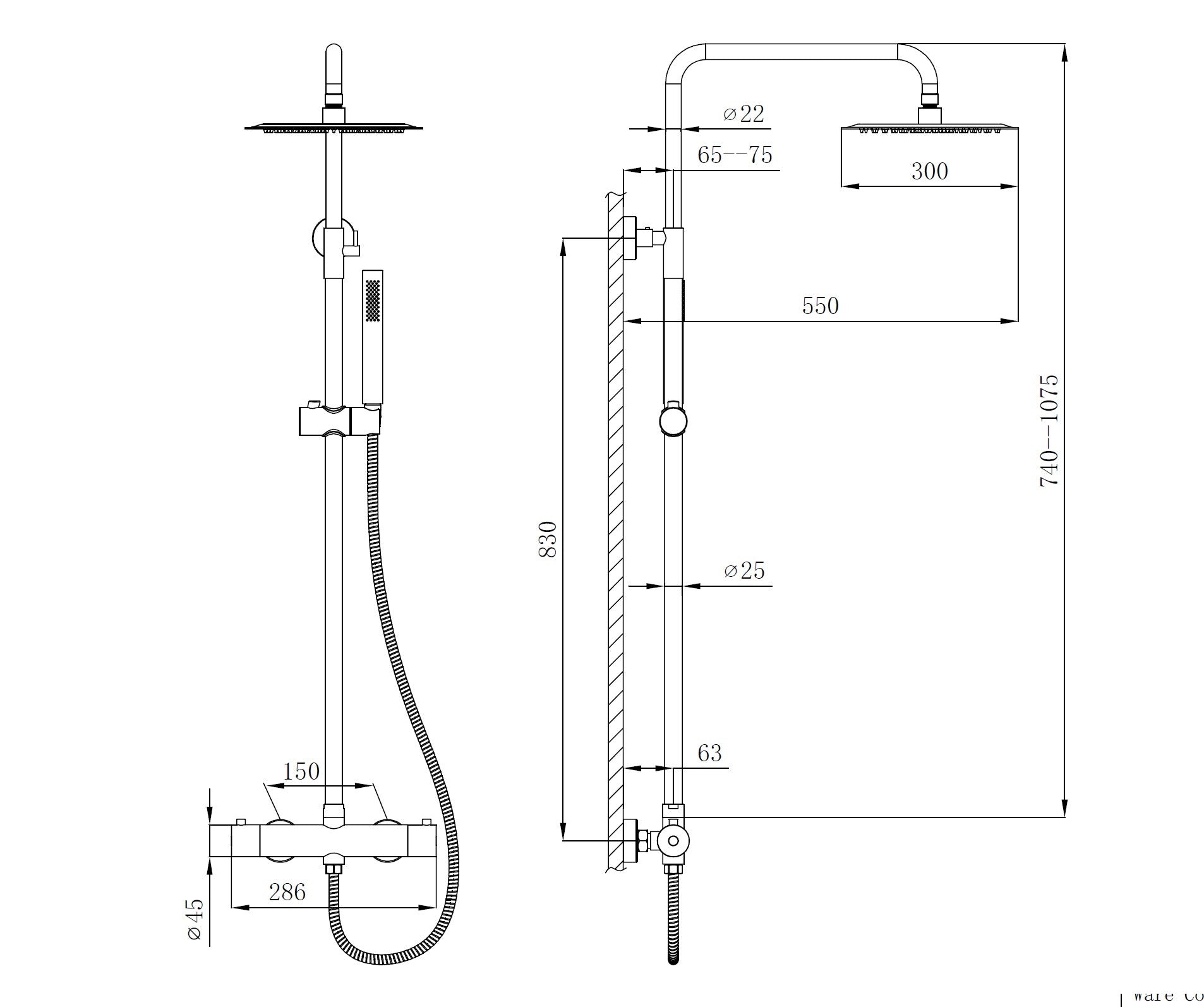 Ore-Munchen-300 Thermostatische Regendouche-Opbouwset RVS-304