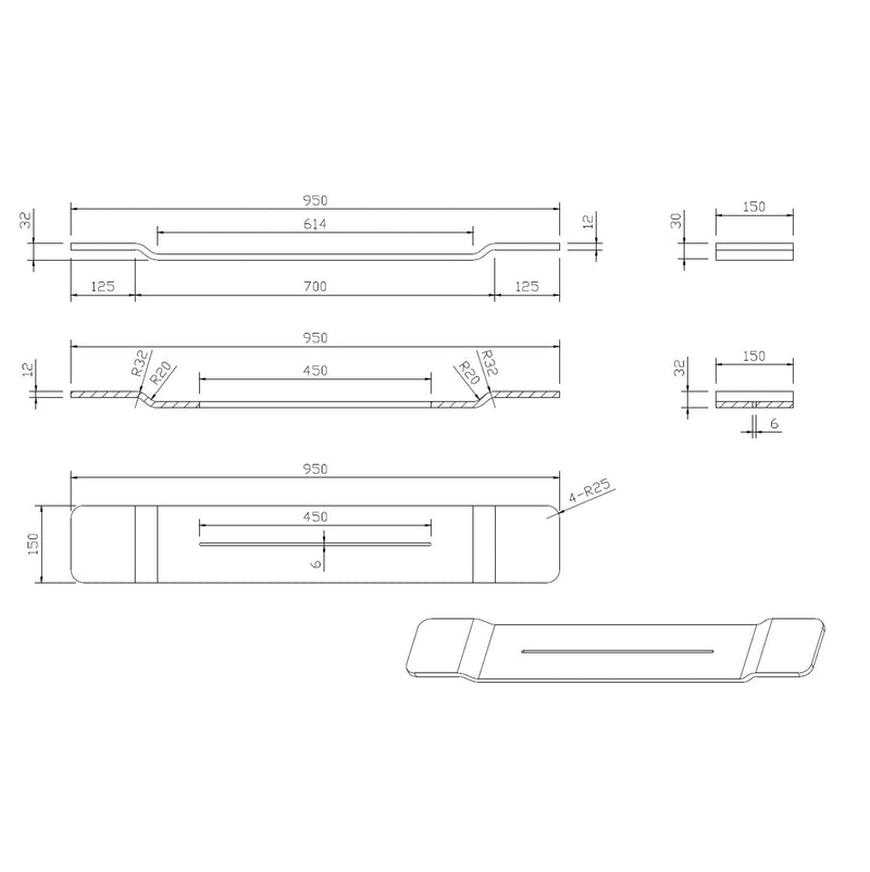 Hinza badplank solid-surface glans-wit 950 x 150 mm