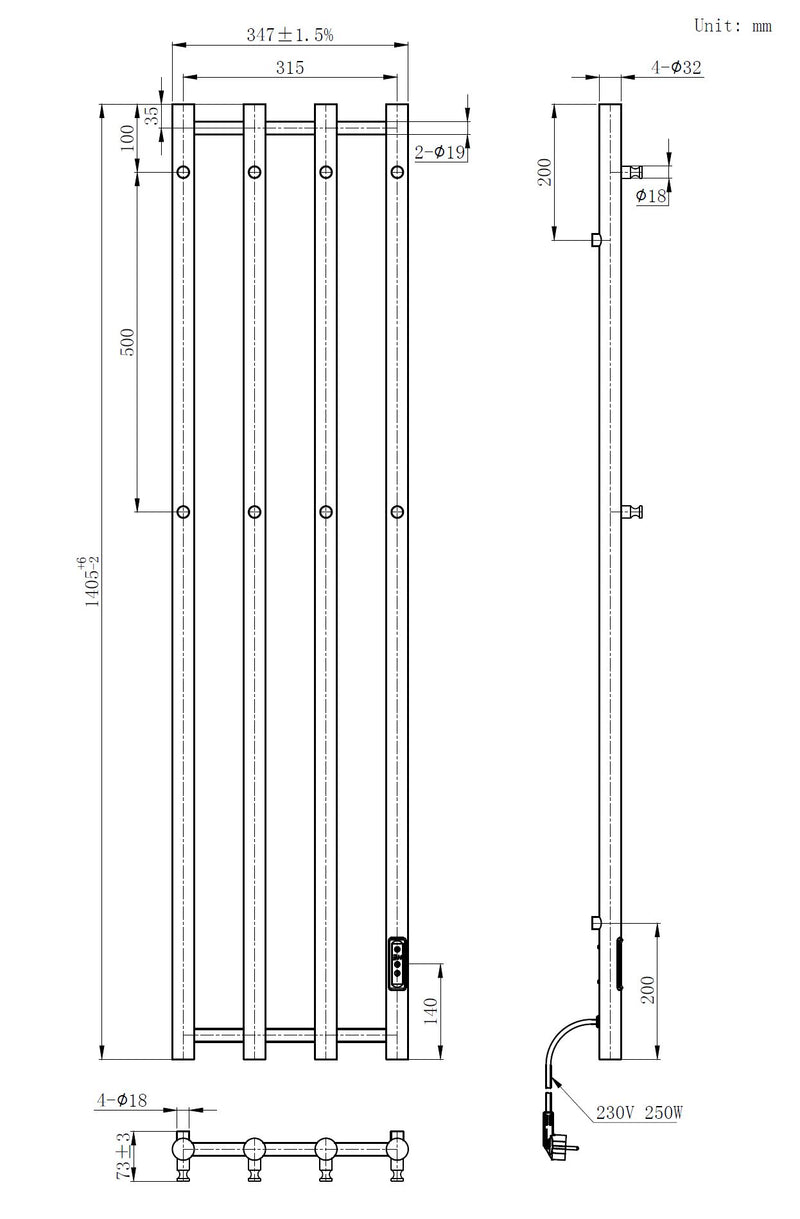 Velten-White Elektrische radiator 250W 1405 x 346 mm mat-wit