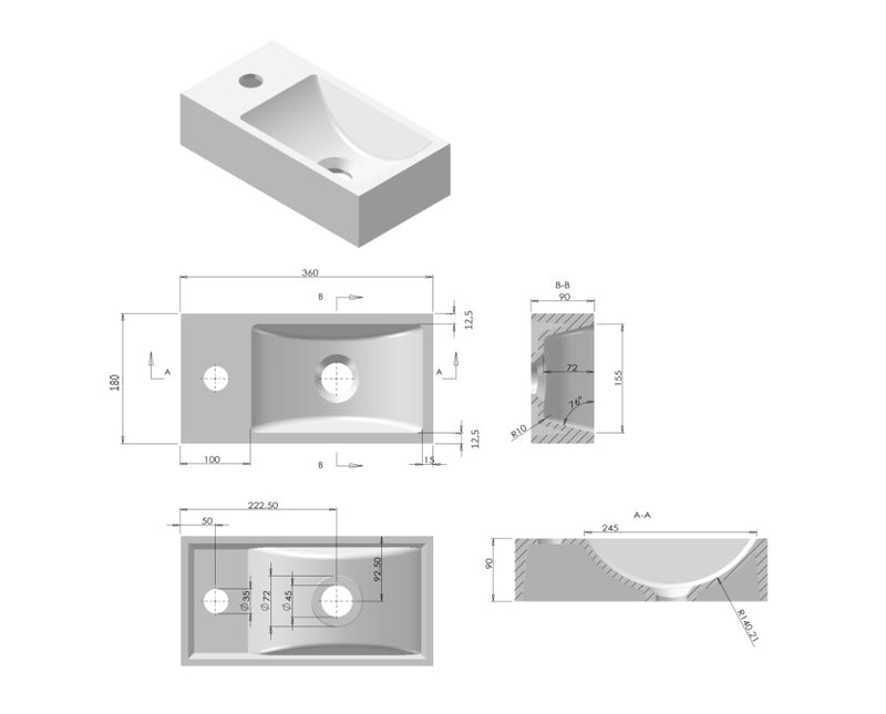 R-Line Nancy fontein L&R met kraangat inclusief mat-goud frame