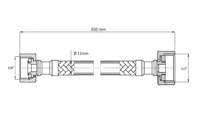 White Flexibele aansluitslang 35 cm 1/2 x 3/8 Mat-wit