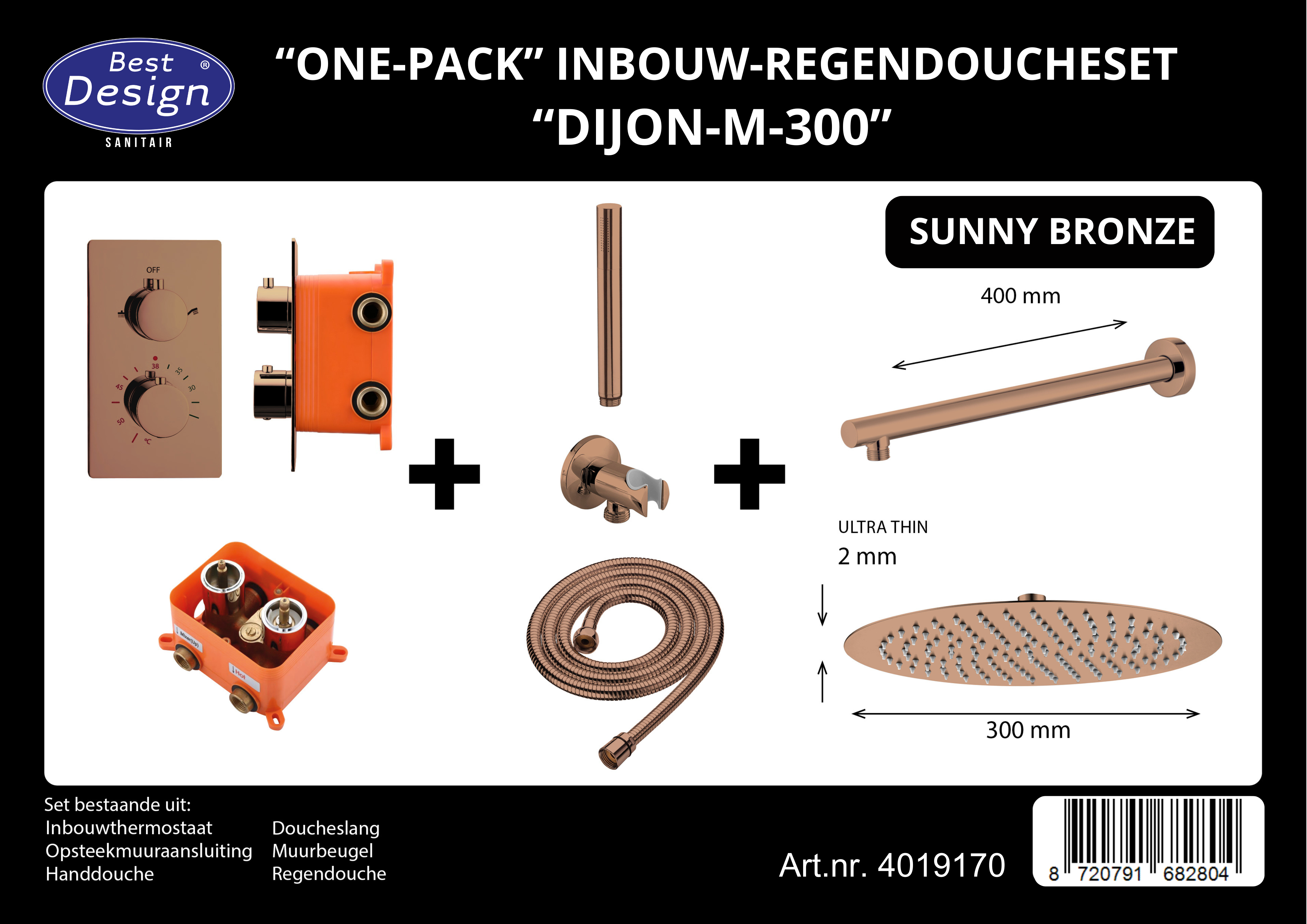 Complete Inbouw-Regendoucheset Dijon-M-300 Sunny Bronze
