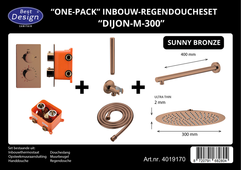 One-Pack inbouw-regendoucheset Dijon-M-300 Sunny Bronze