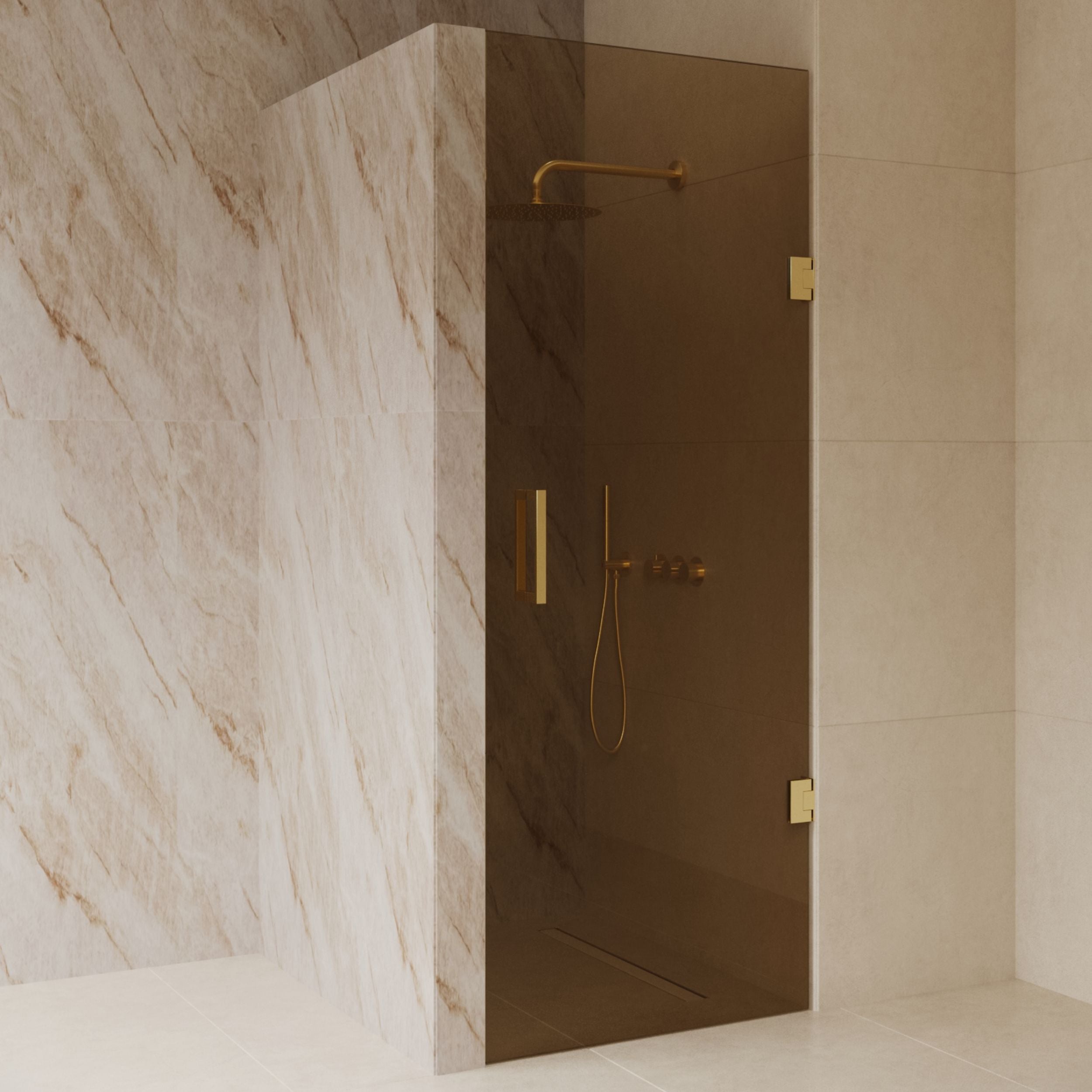 Douchedeur Nancy Dalis Nisdeur 70x200 Amber Glas Mat Goud