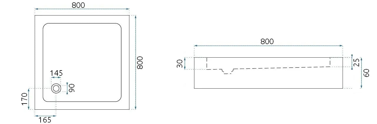 Detail van het oppervlak en de afvoerzone van Rea REA-K4804 douchebak