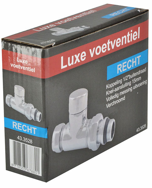 Voetventiel recht 1/2" x 15 mm chroom