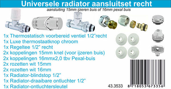 Wiesbaden Luxe therm. rad. aansluitset recht chroom