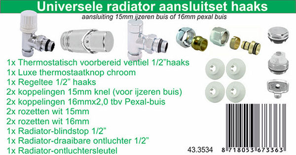Wiesbaden Luxe therm. rad. aansluitset haaks chroom