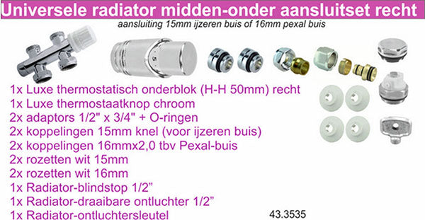 Onderblok set recht compleet 16 x 2,0 en 15 mm knel chroom