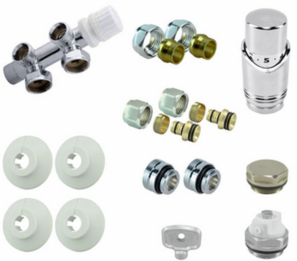 Onderblok set haaks rechts compleet 16 x 2,0 en 15 mm knel chroom