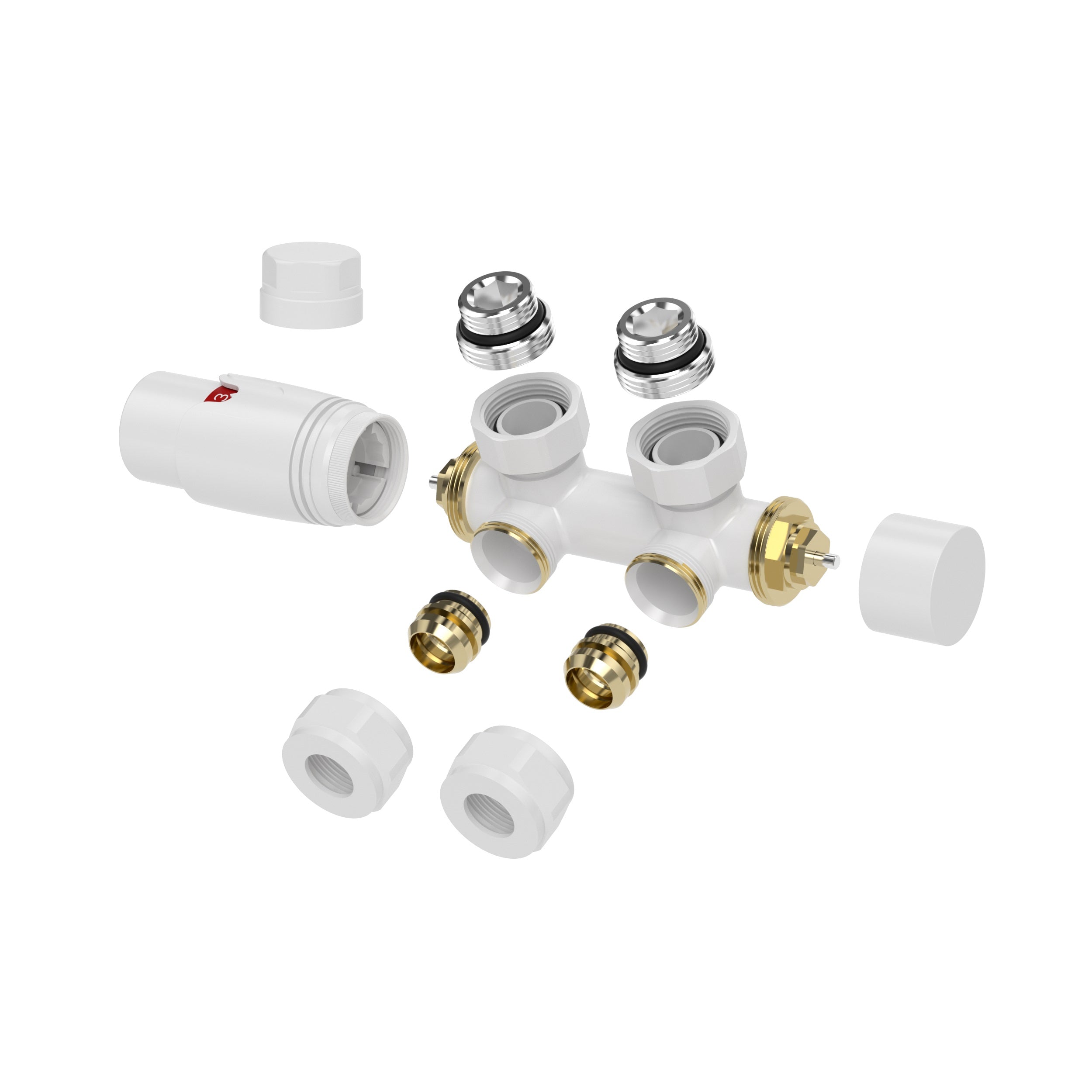 Onderblok set haaks links/rechts compleet 16 x 2,0 en 15 mm knel glans wit