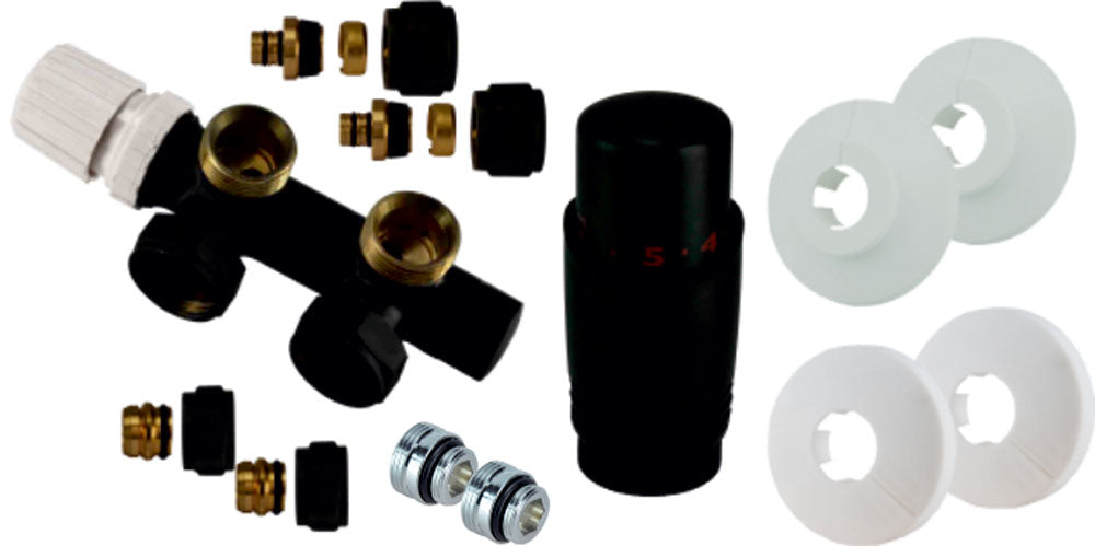 Onderblok set haaks links compleet 16 x 2,0 en 15 mm knel mat zwart